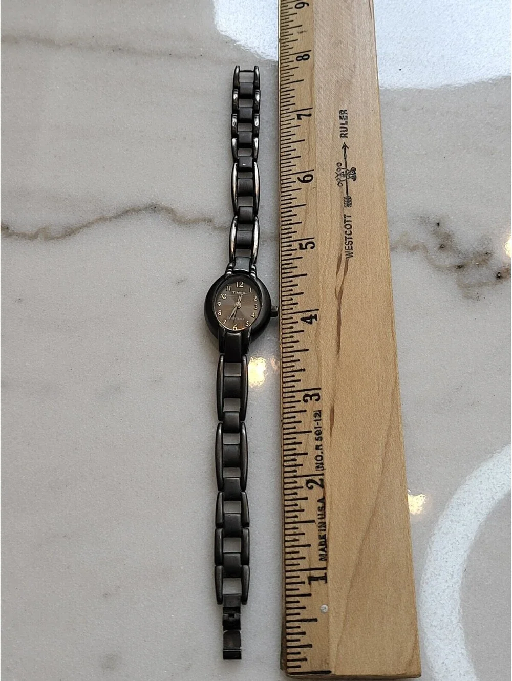 Vtg Timex Womens Watch 20mm Black Case With Black Dial & Band Working Clean